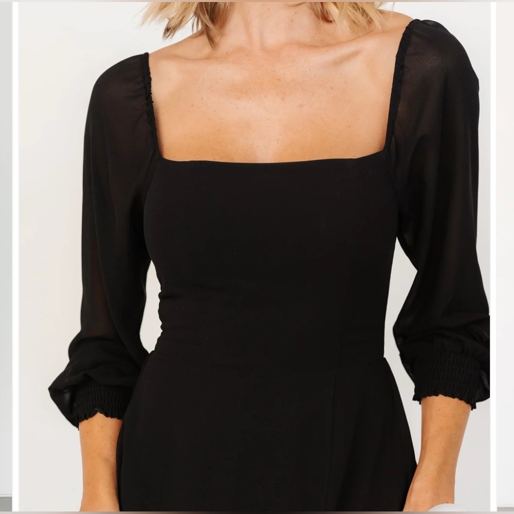 Baltic Born Giselle Maxi Dress Black Chiffon Maxi with Smocked Bodice | Large - Picture 15 of 16